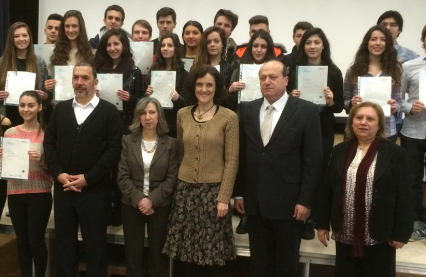 Manor Hill Greek School invites Theresa Villiers to present certificates