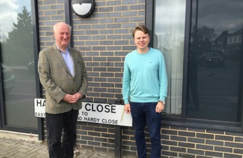  Council Leader Richard Cornelius and local campaigner Tom Smith outside the new Hope Corner development