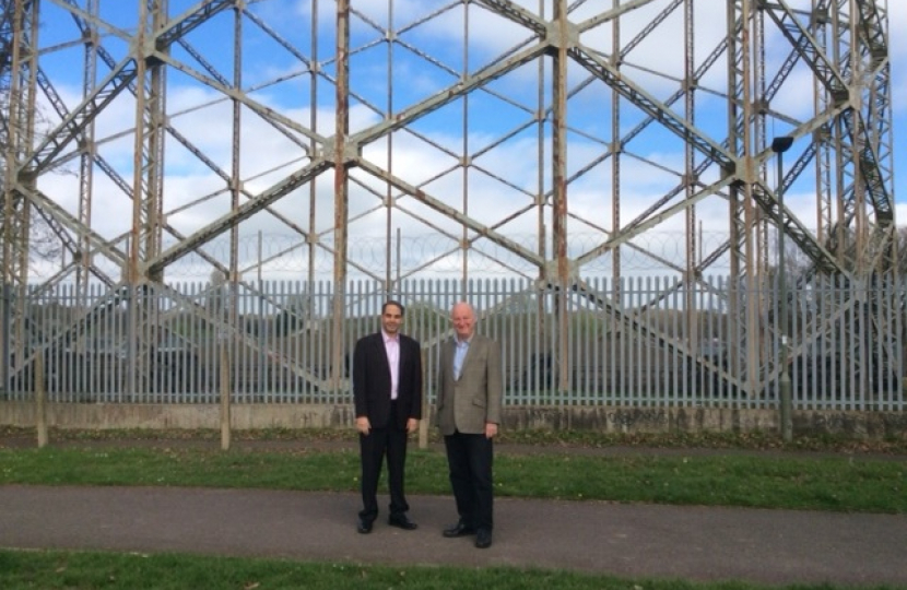  Council Leader Richard Cornelius and Councillor Sachin Rajput, Barnet Council's lead-member for Sport and Physical Activity, outside the soon-to-be-developed site