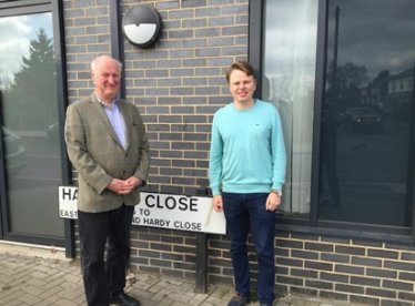 Council Leader Richard Cornelius and local campaigner Tom Smith outside the new Hope Corner development