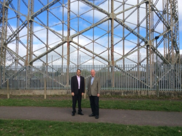  Council Leader Richard Cornelius and Councillor Sachin Rajput, Barnet Council's lead-member for Sport and Physical Activity, outside the soon-to-be-developed site